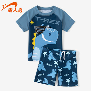 Noble Bird children's swimsuit 2022 new cartoon boy baby split short sleeve student quick-drying swimming trunks wholesale
