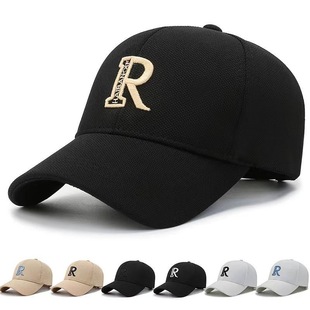 Hat Trendy Brand Men's Baseball Cap New Black and White r Letter Trendy Deep Top Wide Big Brim Hard Top Women's Cap