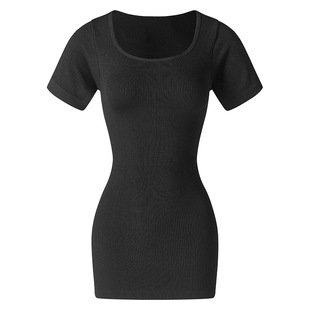 Cross-border European and American New Abdominal Shaping One-piece Yoga Suit Women's Short-sleeved Round Neck Slim-fit Fitness One-piece Skirt