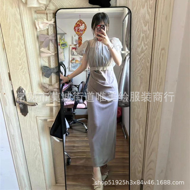 S 가족 일본 여름 파종 원사 Ruffled See-through Shirt Ruffled Waist Sling 원피스 투피스 SWFO232037
