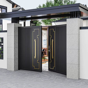 Aluminum Alloy House Courtyard Door Aluminum Carved Electric Door Rural Outdoor Aluminum Art Carved Entrance Door Courtyard Wall Double Door