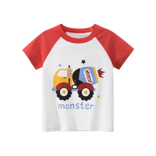 Children's Wear Children's Short-sleeved T-shirt 2025 Boys' Summer Wear New Children's Crewneck Cotton Baby's Half-sleeved Excavator