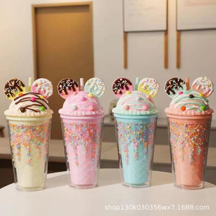 Cross-border High-looking ins Simple Summer Net Red Student Kidsren's Gift Plastic Straw Cup Crushed Ice Cup Wholesale
