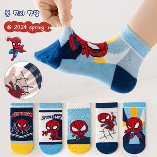 Spider-Man spring and summer new 1-12 years old boys and girls mesh cartoon children Baby Boat socks factory wholesale