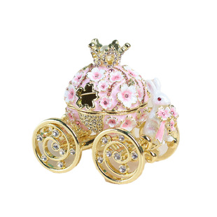 Tiktok popular rabbit carriage cloisonne enamel jewelry box handicraft cartoon light luxury decoration home decoration