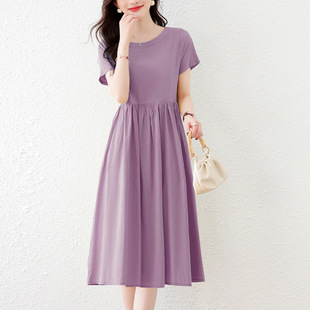 High-end fashion simple commuter short sleeve dress 2025 summer new design sense waist slim A- line skirt