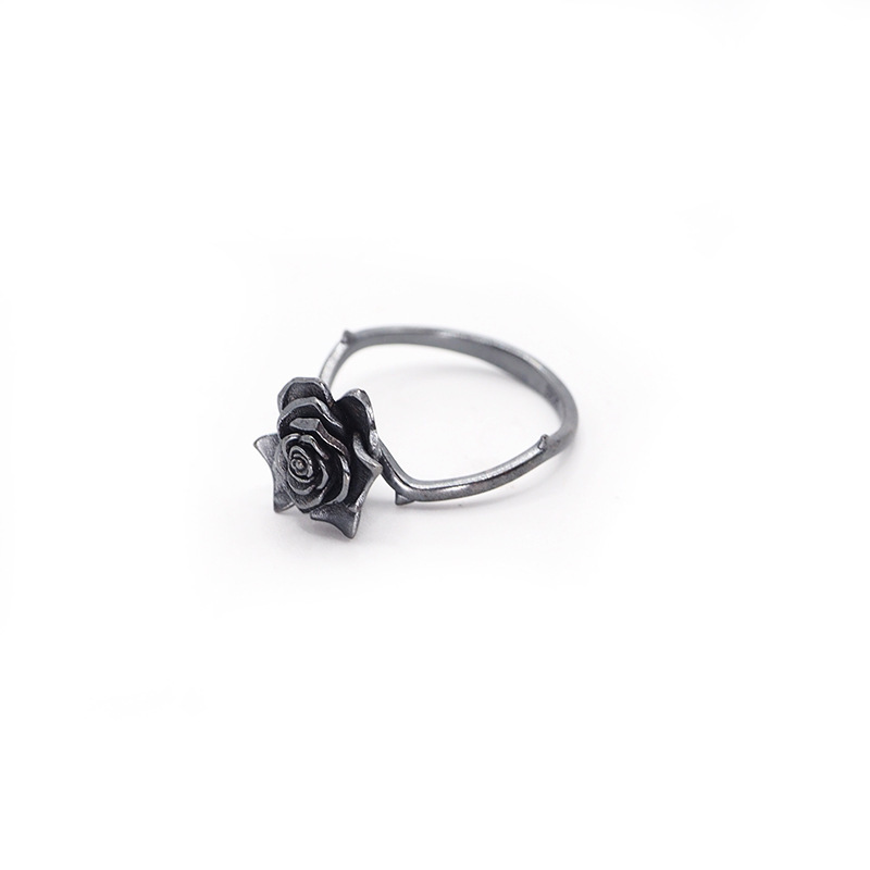 Yingkai Original Black Rose Ring for Boys Design Sense Niche Retro Personality Trendy Men Single High Street Food Ring for Women