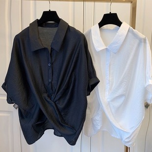 Irregular Short-sleeved Shirt Summer New Korean-style Loose Slimming All-match plus size Design Niche Top