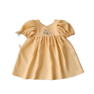 2025 summer girls cotton linen bubble sleeve short sleeve dress embroidery embroidered rabbit princess dress ins cross border children's clothing