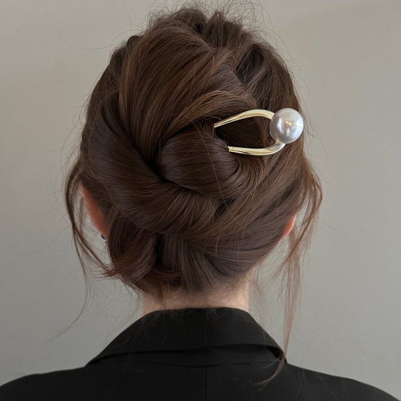 High-End Pearl U-Shaped Hairpin, Feminine Hairpin, 2025 New Style, New Chinoiserie Ball Headband, Hairpin