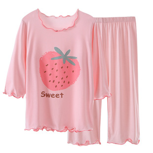 Children's Home Clothes Suit Class a Modal Summer Short-sleeved Shorts Large Children's Lace Parent-child Girls' Pajamas
