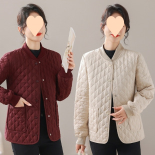 Angora Red Lightweight Small Cotton Collar Long Sleeve Large Pocket Rhombus Solid Color Thickened Cotton Coat Long Sleeve 90