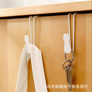 Cartoon Cat Cabinet Door Hook Punch-free Iron Painting Door Backpack Bag Hanger Drawer Cabinet Small Storage Rack