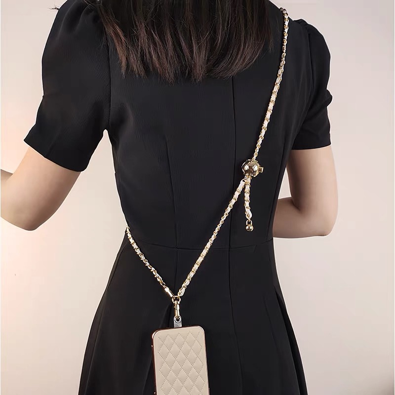 Mobile Phone Lanyard Long Crossbody Carrying Small Chanel Style Gold Ball Adjustable Chain Anti-loss Bag Lanyard Neck Back Rope