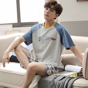 Summer Pajamas Men's Cotton Round Neck Casual Loose Thin Short Sleeve Shorts Outwear Home Wear Suit Manufacturers