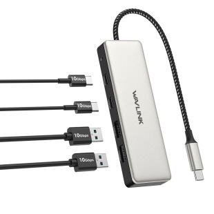 Высокоскоростной многопортовый адаптер распределителя USB3.2 Gen2 из алюминиевого сплава WAVLINK, концентратор 10 Гбит/с