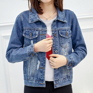 Spring and Autumn New Denim Coat Women's plus size Short All-match Chubby Loose Slimming Jacket Ripped Denim Trendy