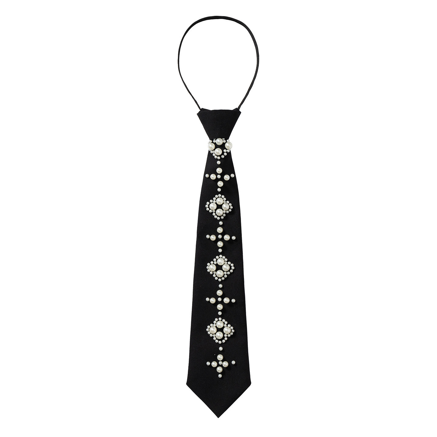 Black Pearl Embellished Tie for Women, Solid Color Floral Embroidery Arrow-Shaped Zipper Tie, Fashionable Accessory