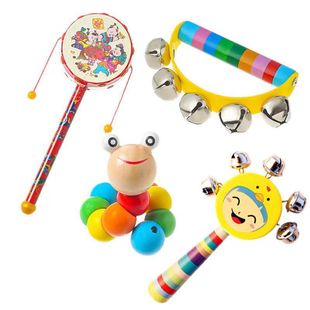 Newborn Baby Early Education Puzzle Handbell Baby Grasping Training Sand Hammer Rattle Toy Wood 0-6-12 Months Young Children