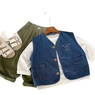 Children's Denim vest Bangcheng 2025 spring new boys and girls retro jeans sleeveless children's H0116