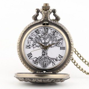 Cross-border supply money tree retro flip large watch fortune tree life tree nostalgic distressed pocket watch necklace pocket watch