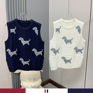 Wool vest puppy embroidered vest women's college Style Autumn new outer wear short casual sleeveless sweater