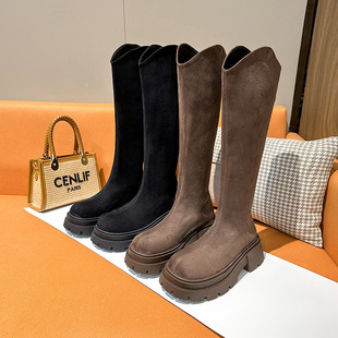 Long Boots Women's Thick Leg Autumn and Winter Big Boots Suede chubby girl Women's Boots New Style Chubby Girl's Widened Boots