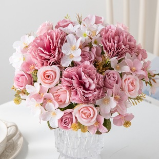 New silk flower rose chrysanthemum simulation bouquet wedding shooting props home decoration flower arrangement ornaments factory wholesale