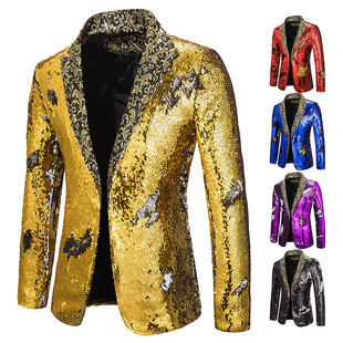Spring New Double Color Sequin Small Suit plus size Foreign Trade Stage Performance Suit Nightclub DJ Singer Suit Men