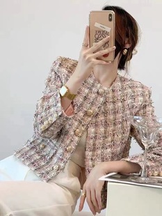 Cross-border exclusive for Chanel style fabric high-grade woolen woven fabric Chanel style fashion small coat plaid woolen