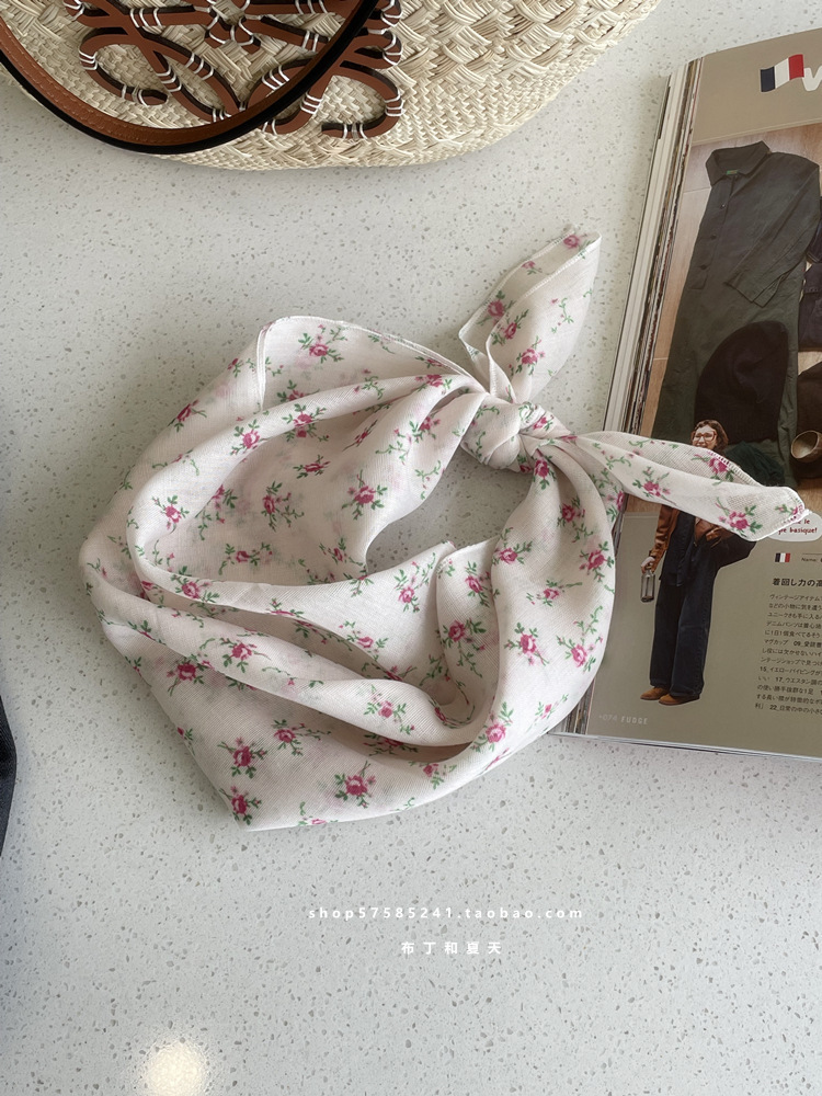Cotton and Linen Square Scarf Collection ~ Super Multi-color Floral Dot Scarf Artistic Mori Scarf Hair Belt Bag Bag Strap Women