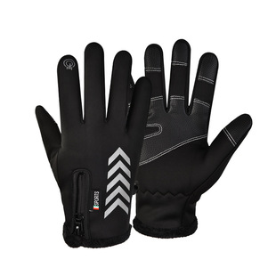 Touch Screen Gloves Men's Winter Warm Cold-proof Riding Gloves Full Finger Non-slip Waterproof Fleece-lined Thickened Zipper Riding Motorcycle