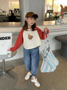 Boys and Girls Jeans Autumn Western Style Spring and Autumn Carrot Pants Loose All-match Korean Style Middle and Large Children's Pants for Girls