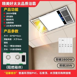 Qqz Haotaitai Bathroom Heater with Integrated Lighting and Exhaust Fan, Bathroom Heating Integrated Ceiling, Multifunctional Dual Fan Heater