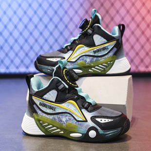 Children's Basketball Shoes Lightweight Shock Absorbing Autumn and Winter Leather Waterproof Anti-Slip Wear-Resistant Middle and Big Boys Sports Casual Shoes