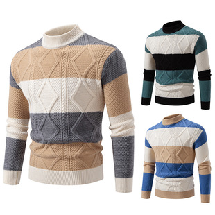 Cross-border 2025 autumn and winter new men's fashion color matching wool sweater sweater factory wholesale