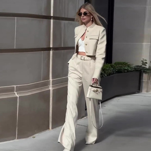 2024 Summer New European and American Amazon Cross-border Women's High-end Temperament Short Suit All-match Pants Two-piece Set