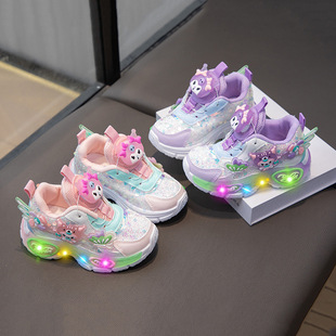 Autumn 2024 New Children's Kulomi sneaker Princess Lighting School Running Shoes Breathable Girls Luminous Shoes