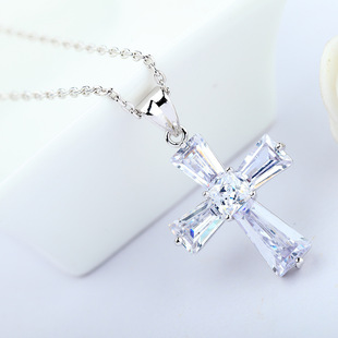 Jinse zircon cross necklace copper crystal pendant necklace Korean Super fairy Joker jewelry women Wholesale