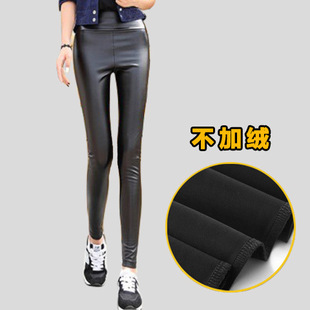 New high waist solid color simple PU leather pants matte fleece-lined thick autumn and winter tight trousers women's leggings wholesale