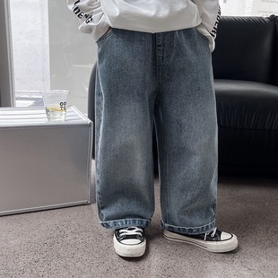 Children's Autumn 2024 Spring and Autumn Korean Style New Smiley Face Pants Embroidered Loose Boys Jeans Trousers
