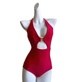 2024 summer new fashion swimsuit solid color one-piece triangle sexy European and American ins wind beach vacation