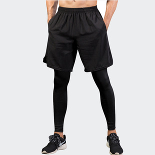 Men's Tight Pants Fake Two-piece Fitness Sports Running Training Amazon Casual Elastic Quick-drying Pants 7010