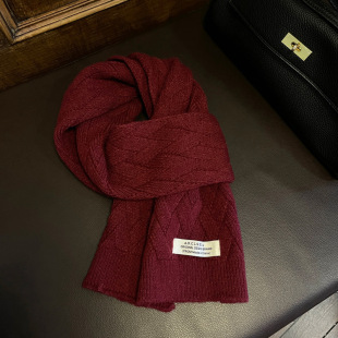 New Year Red All-match Knitted Scarf with Wool Women's Winter Cute Atmosphere Christmas Warm Neck for Students