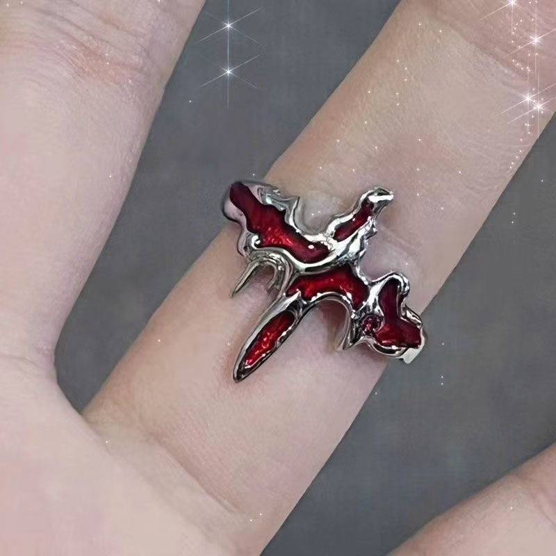 Cross-border new personalized combination ring Europe and the United States exaggerated red butterfly love drill 8 suit ring jewelry