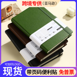 Cross-Border A5 Notebook Customized Logo Hard Leather Elastic Band English with Page Number Sticky Note Horizontal Line Notepad