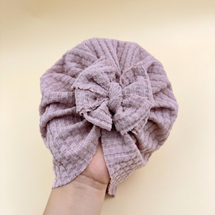 Ins European and American Autumn and Winter Wavy Pit Bow Kidsren's Pullover Hat Baby Hat Indian Hat Baby Fontanelle Hat