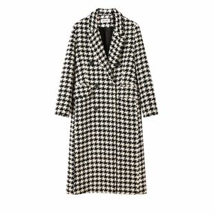 Woolen coat women's 2023 autumn and winter new Korean fashion classic houndstooth mid-length over-the-knee woolen cloth Yi Heng