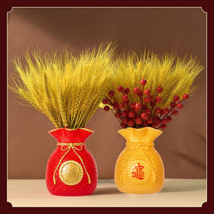 Wholesale golden red lucky bag money bag wheat ear vase home living room entrance housewarming resin crafts ornaments