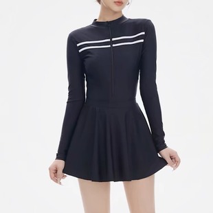 2024 New Swimwear Women's One-piece Flat-angle Conservative Slim Belly Covering Korean Style Girls' Hot Spring Sports Swimsuit for Students